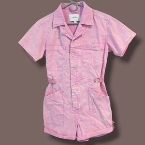 Pistola Pink Cotton Short Sleeve V-Neck Button-Up Parker Denim Romper